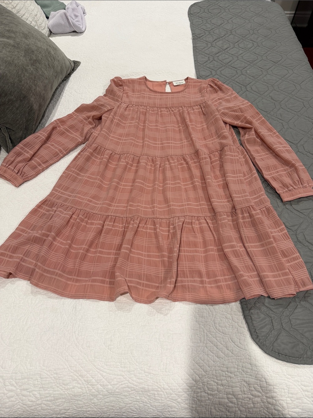 Aura Dusty Rose Tiered Long-Sleeve Dress
